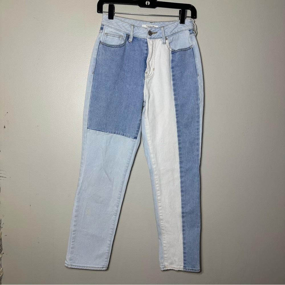 PACSUN 24 Waist Mom Jeans Women's Two Tone Light‎ Wash Hight Rise 100% Cotton